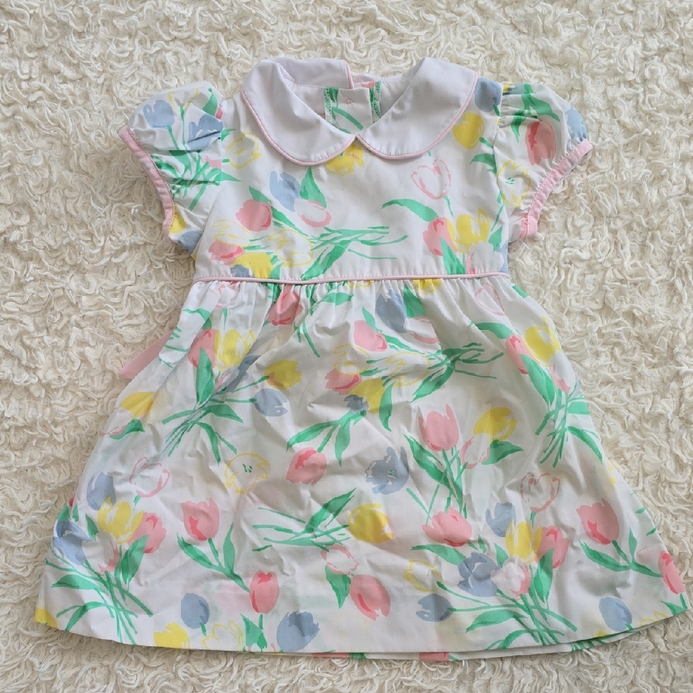 The Beaufort Bonnet Company White Dress with Pastel Floral Tulips